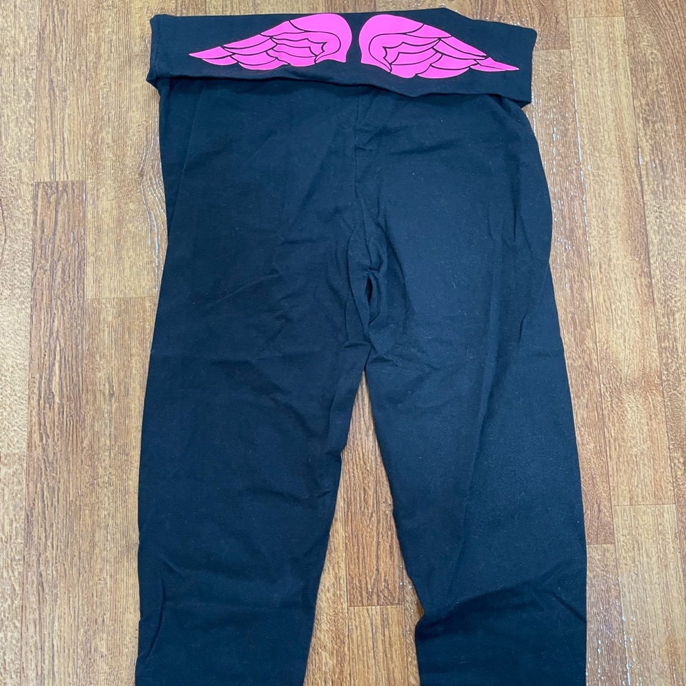 Victoria Secret fold over capri cotton legging with angel wings printed on back